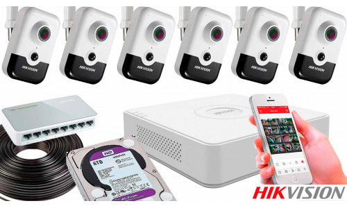 Комплект видеонаблюдения на 6 камер для помещения со звуком 2mp IP